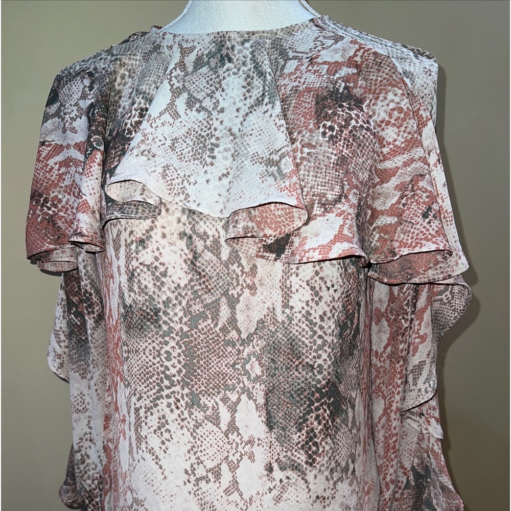 Olivaceous Snakeskin Python Print Blouse Ruffled … - image 1